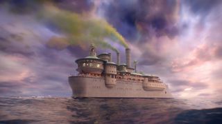 VFX and AI; a boat against a colourful sky