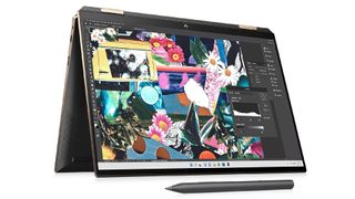 Product shot of HP Spectre x360 14 (2024) in tent mode