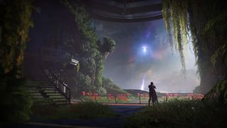 The art of Destiny 2: The Final Shape; a character stands looking over a fantasy landscape