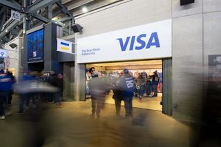 brand work by Mucho - Visa identity on the front of a bank