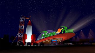 The Pizza Planet restaurant exterior