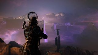 The art of Destiny 2: The Final Shape; a game character stands in a fantasy world