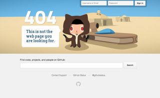 Parallax scrolling: screenshot of GitHub's 404 page shows a cartoon Jedi-type character saying 'This is not the web page you were looking for'