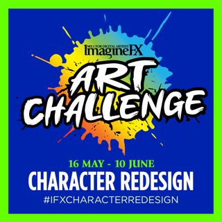 ImagineFX Art challenge banner with the text 16 May-16 June character redesign, #IFXcharacterredesign