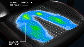 A heat map image of the seat of an office chair.