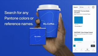 Promo for Pantone Connect, one of the best Illustrator plugins, with hand holding coffee cup