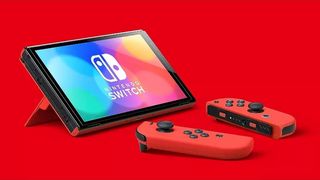 Nintendo Switch Mario red edition with two red controllers