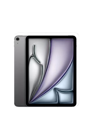 iPad Air with silver/purple/blue background