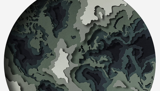 Section of paper art illustration showing layers of paper in the shape of a world map, including the UK, Western Europe and several islands