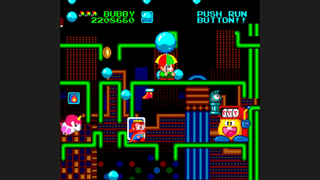 Parasol Stars: The Story of Bubble Bobble III review; colourful retro game screens