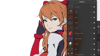 Drawing of Neon Genesis Evangelion character Asuka in Procreate by Paul Kwon