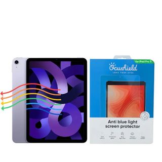 Ocushield anti blue light screen protector next to iPad