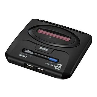 Best retro games consoles; a small black 90s retro game console