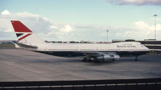 Photo of British Airways' 1970s logo on the side of a plane