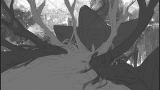 Digital black and white sketch of a forest