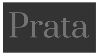 White and light grey text on a charcoal background displaying the serif font Prata.