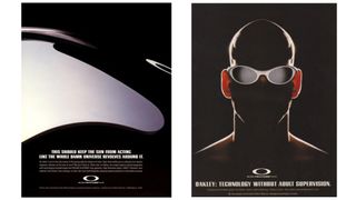 Two posters for Oakley, one showing a closeup of sunglasses, another showing a sporty man wearing sunglasses