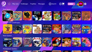 Antstream Arcade; a list of retro games on a UI