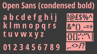 Light pink text displaying the sans serif font Open Sans (condensed bold) on a charcoal background.