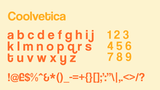 Yellow and orange text displaying the sans serif font Coolvetica on a light yellow background.