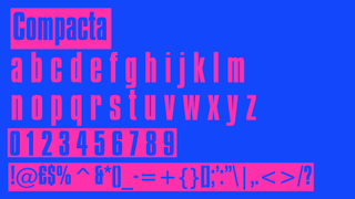 Pink and blue text displaying the sans serif font Compacta on a pink and blue background.