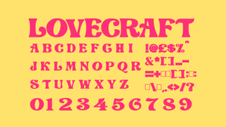 Bright pink text displaying the decorative font Lovecraft on a yellow background.