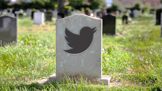 The Twitter logo on a grave