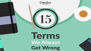 Best infographics: Headline ‘15 terms we always get wrong’ overlaid on illustration of creative’s desk