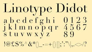 Black text displaying the serif font Linotype Didot on a cream background.