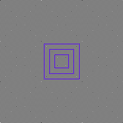 An optical illusion involving a series of squares on a black and white background