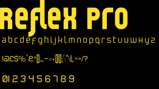 Yellow text displaying the decorative font Reflex Pro on a black background.