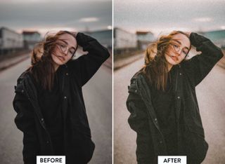 Best Lightroom presets; a woman in a black coat sweeps back her hair