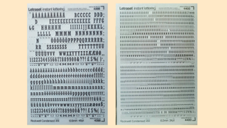 An art board displaying two photographs of original Letraset using the Rockwell font.