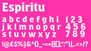 White text displaying the decorative font Espiritu on a bright pink background.