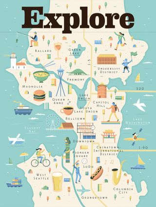 illustration of Seattle map on the cover of Explore