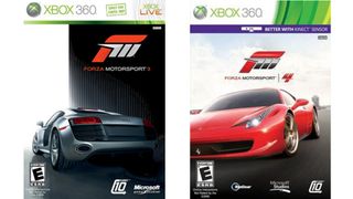 The covers of Forza Motorsport 3 and 4 showing the same logo design