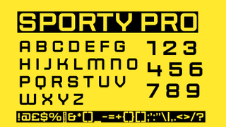 Yellow and black text displaying the decorative font Sporty Pro on a black and yellow background.