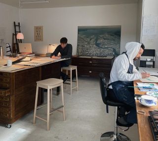 Oliver Jeffers and Sam Winston in the studio