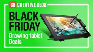 Black Friday Drawing tablet deals text sits next to a photo.