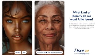 Advert for Dove featuring AI images of young and old woman