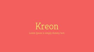 Kreon yellow text on pale red background, text reading: 'Kreon Lorem Ipsum is simply dummy text'