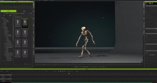 a long alien like model in 3D software walking across the screen