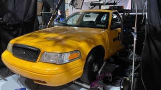 Making the virtual sets for the film Daddio; a taxi in a film studio