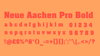 Red text displaying the font Neue Aachen Pro Bold on an orange background.