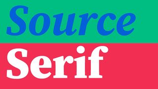 Source Serif font sample on green and red background, text reads: 'Source Serif'