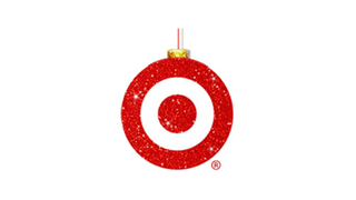 The Target logo designed as a Christmas bauble with additional glitter effects.