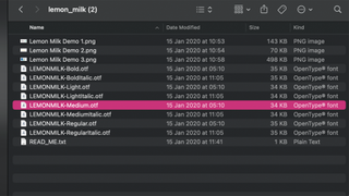 A screenshot of a font selected in Finder.