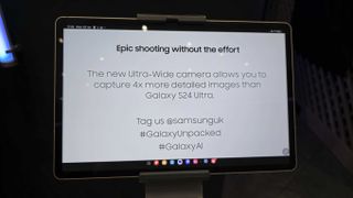 Samsung Galaxy Unpacked ipad with info about new camera features